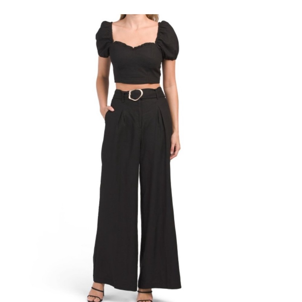 NWOT House of Harlow 1960 Black Wide-Leg belted pants Sz Large